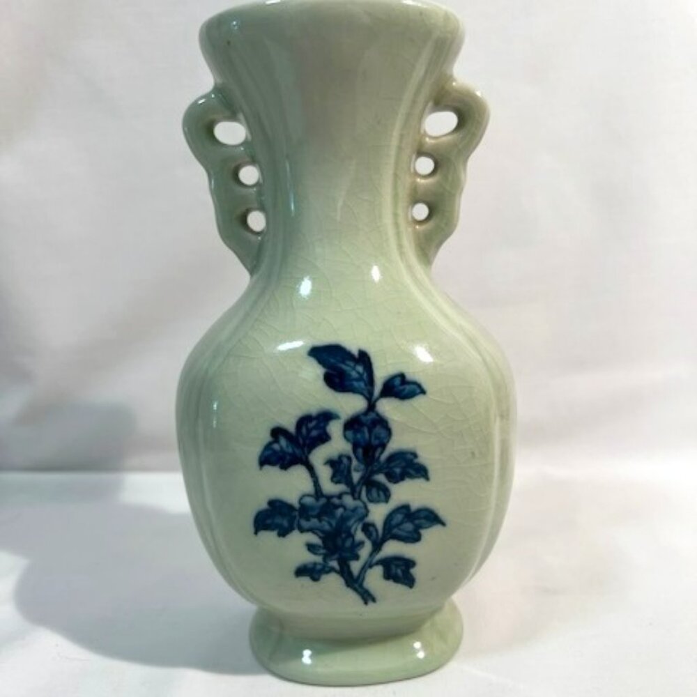 Antique White Handled Crackle Glazed Porcelain Vase with Handles - Taiwan ROC